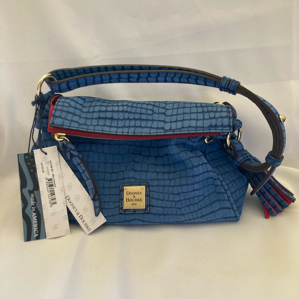 Dooney & Bourke Navy Mini Satchel. Made in America. Suede, red lining. Excellent